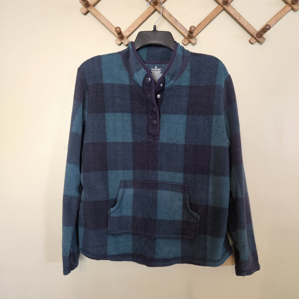 Cuddl Duds Green & Black Cozy Fleece Plaid Long Sleeve Top Med. Winter Christmas